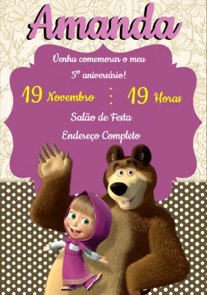 Convite de Aniversário Masha e o Urso para Editar Online