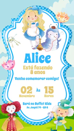 Convite Aniversário Alice no País das Maravilhas para Editar