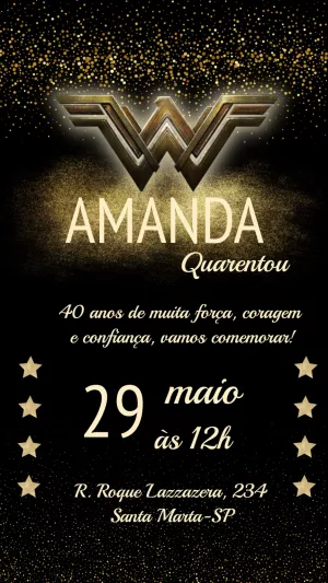 Convite Aniversário Mulher Maravilha para Editar Online