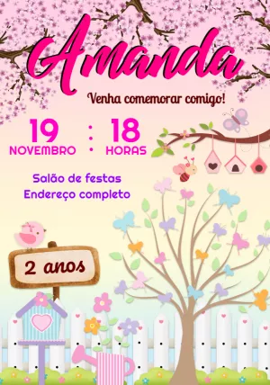 Convite Aniversário Jardim Encantado com Borboletas para Editar