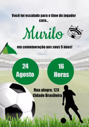 Convite Aniversário Tema Futebol Editável Online para Enviar