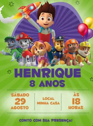 Convite de Aniversário Patrulha Canina para Editar Online