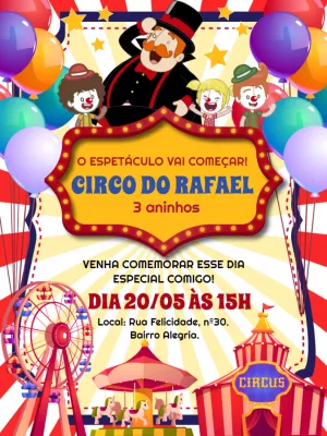 Convite Aniversário Circo do Mundo Bita para Editar Online