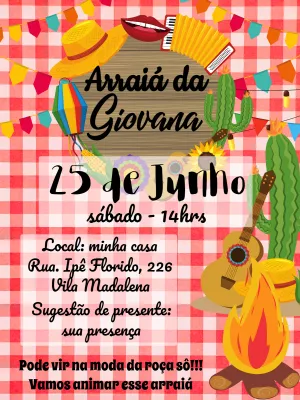 Convite de Aniversário Festa Junina Caipira para Editar Online