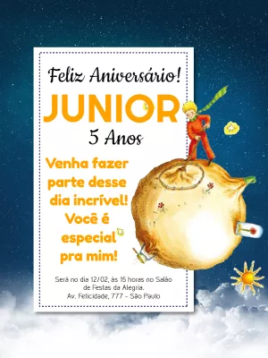 Convite Aniversário Pequeno Príncipe para Editar e Imprimir