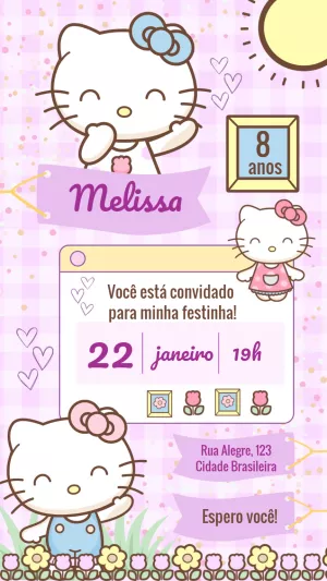 Convite de Aniversário Hello Kitty para Editar Online