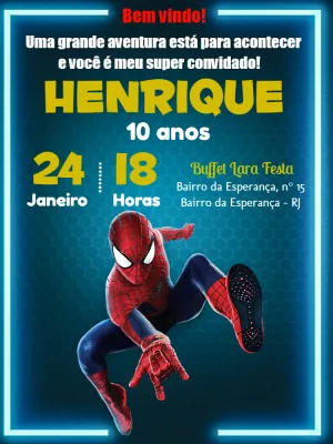 Convite de Aniversário Homem-Aranha para Editar Online
