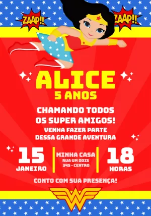 Convite Aniversário Mulher Maravilha para Editar Online