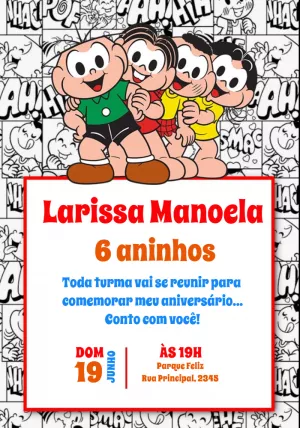 Convite de Aniversário Turma da Mônica para Editar Online