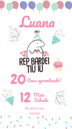Convite de Aniversário Flork Rosa para Editar Online