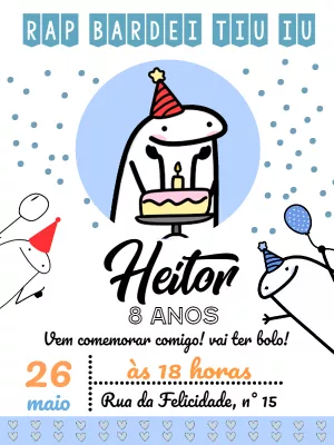 Convite de Aniversário Flork com Bolo para Editar Online