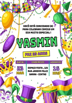 Convite de Aniversário Carnaval Festivo para Editar Online