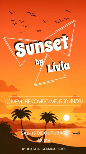 Convite de Aniversário Tema Sunset na Praia para Editar