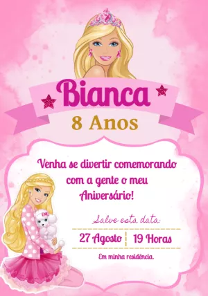 Convite Aniversário Barbie Princesa para Editar Online