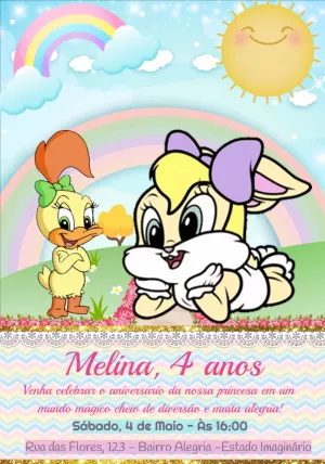 Convite Aniversário Looney Tunes Baby para Editar Online