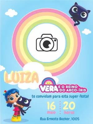 Convite Aniversário Vera e o Reino do Arco-Íris com Foto para Editar