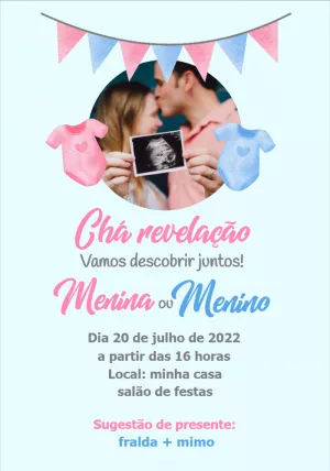 Convite Chá Revelação com Foto para Editar Online