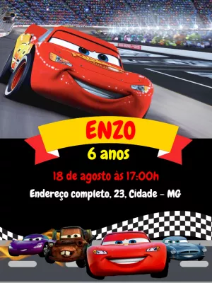 Convite de Aniversário Carros Disney para Editar Online