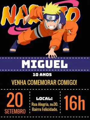 Convite de Aniversário Naruto para Editar Online Facilmente