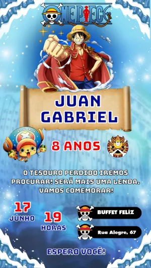 Convite Aniversário One Piece com Luffy para Editar Online