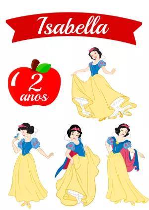 Topo de Bolo Aniversário Branca de Neve para Editar