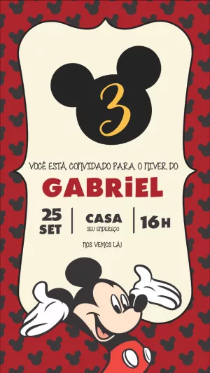 Convite Aniversário Mickey Mouse para Editar Online