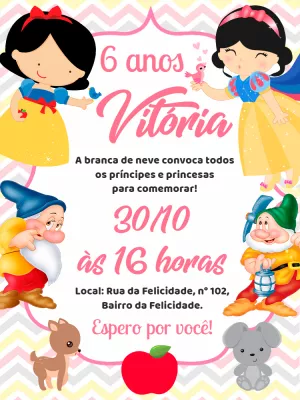 Convite Aniversário Branca de Neve para Editar Online