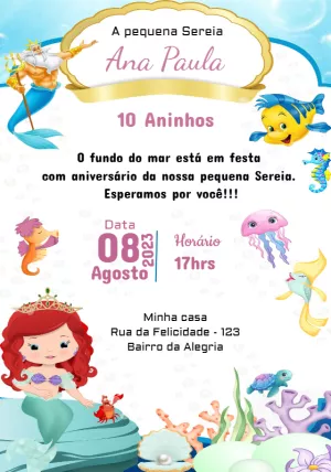 Invitación de cumpleaños La Sirenita – Estático – Convites Personalizados