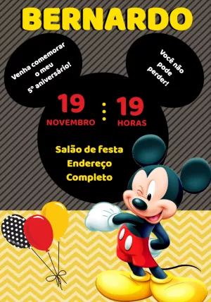 Convite de Aniversário Mickey Mouse para Editar Online