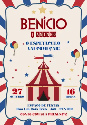 Convite Aniversário Circo Vintage para Editar Online