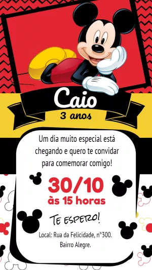 Convite de Aniversário Mickey Mouse para Editar Online