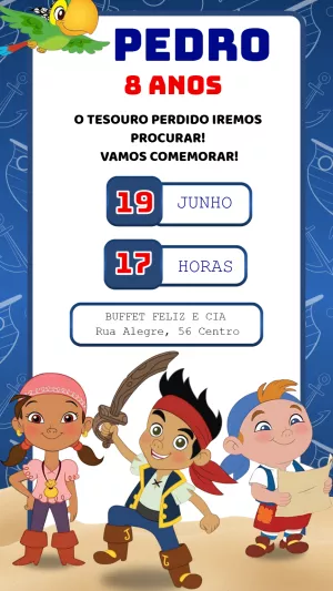 Convite de Aniversário Jake e os Piratas para Editar Online