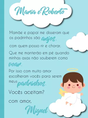 Convite para Padrinhos de Batismo Anjinho para Editar Online