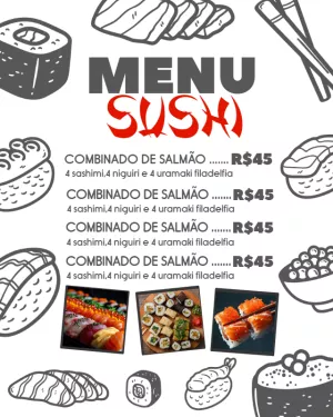 Cardápio de Sushi Japonês Ilustrado para Editar Online