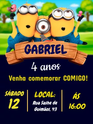 Convite de Aniversário Minions para Editar Online