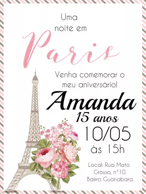 Convite de Aniversário Paris Elegante para Editar Online