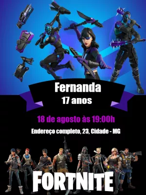 Convite Aniversário Fortnite com Skins para Editar Online