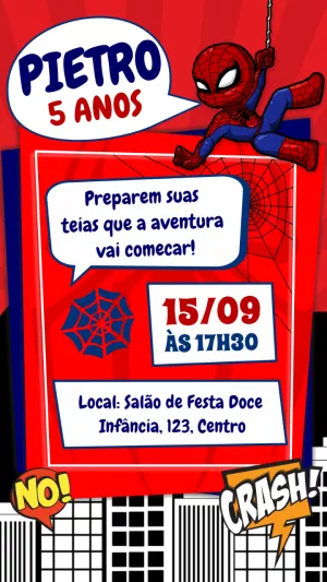 Convite Aniversário Homem Aranha para Editar Online