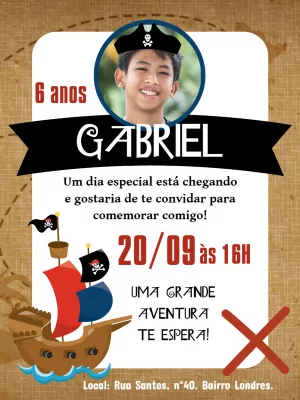 Convite de Aniversário Pirata com Foto para Editar Online