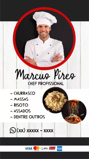 Cartão de Visita para Chef de Cozinha Profissional Editável