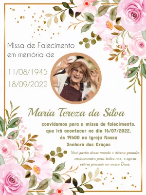 Convite Missa de Falecimento com Foto Floral para Editar Online