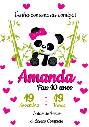 Convite de Aniversário Panda Fofa para Editar Online