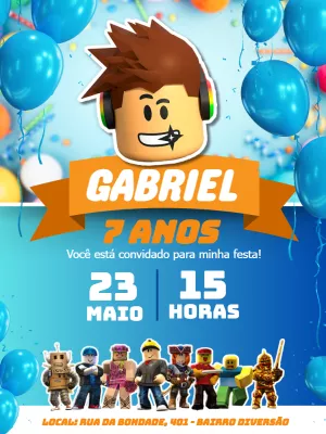 Convite de Aniversário Roblox com Personagens para Editar Online