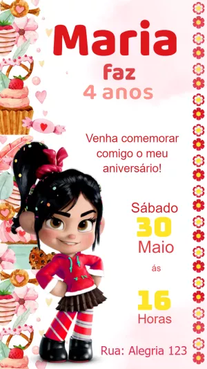 Convite Aniversário Vanellope Detona Ralph para Editar Online