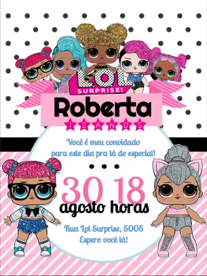 Convite de Aniversário LOL Surprise Editável para Imprimir
