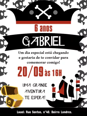 Convite de Aniversário Pirata para Editar Online