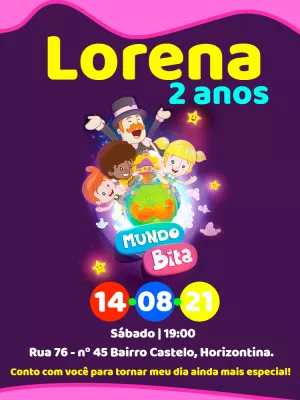 Convite de Aniversário Mundo Bita para Editar Online