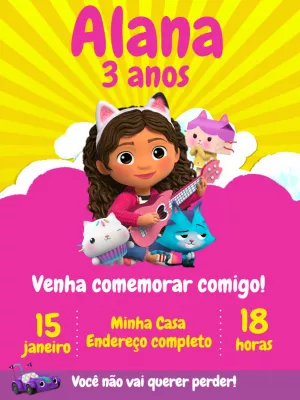 Convite Aniversário Casa Mágica da Gabby para Editar Online