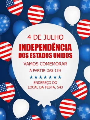 Convite 4 de Julho com Balões Patrióticos para Editar Online