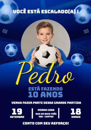 Convite Aniversário Futebol com Foto para Editar Online